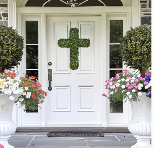 26" Faux boxwood Cross Wreath